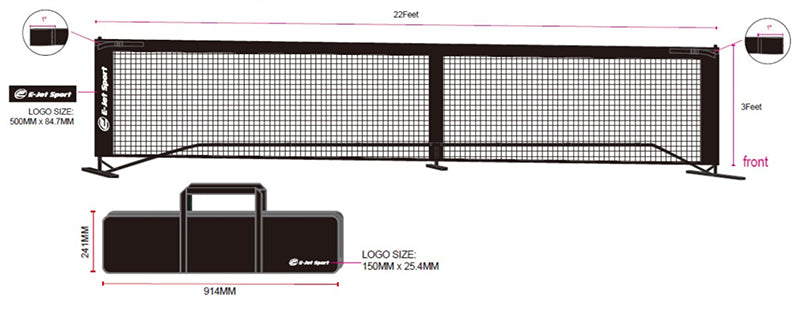 E-JET SPORTS PICKLEBALL NET - STANDARD - PORTABLE - 670 X 91CM